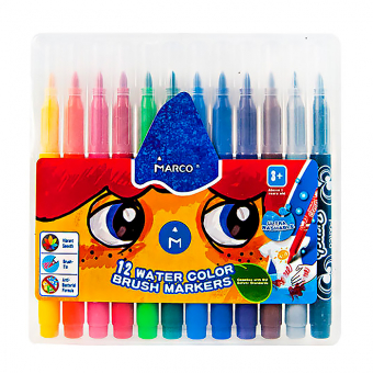 Купить Фломастеры «Marco» Brush Markers 12цв. в пластиковом пенале оптом